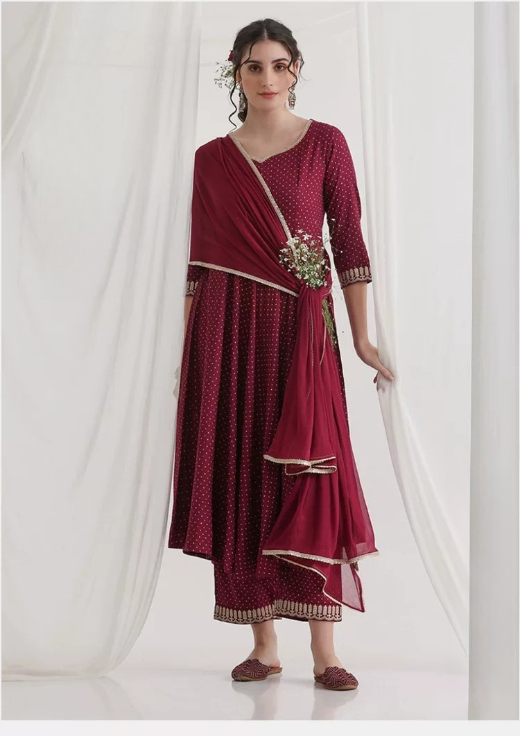 Women Maroon Ethnic Kurta Set  - Summer Clothing Pakistan review and price