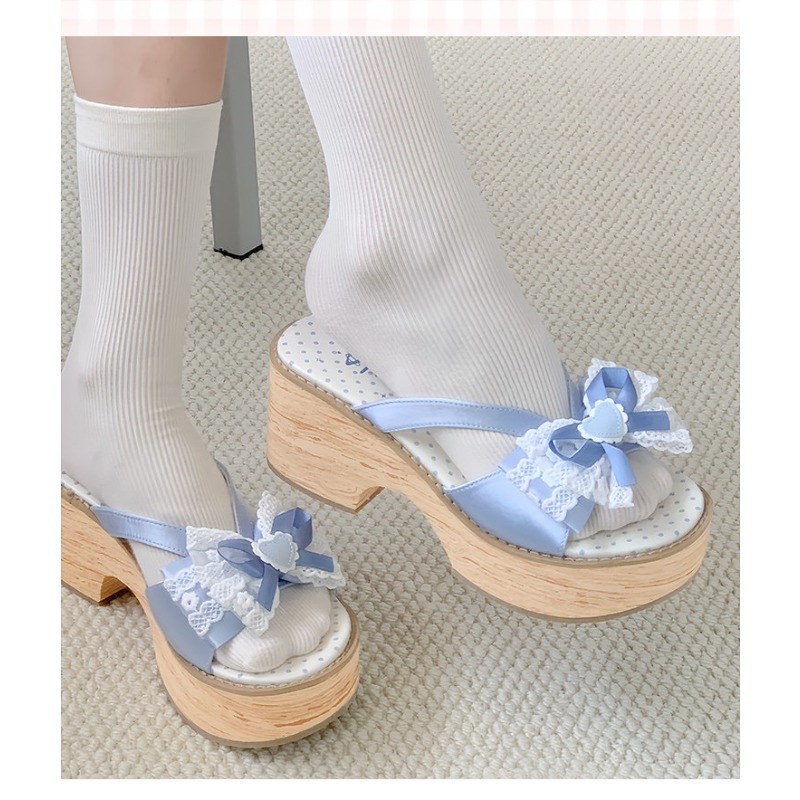 Sweet Bow Wood Grain Thick Bot - Summer Clothing Stores review and price